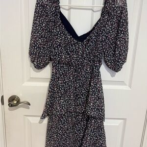 Sugarlips Asymmetrical Floral Dress - Navy and Pink